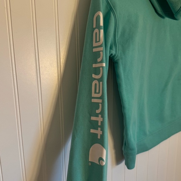 Carhartt Girl’s Teal Hooded Sweatshirt with Front Pocket Size Small (8) - Picture 7 of 13